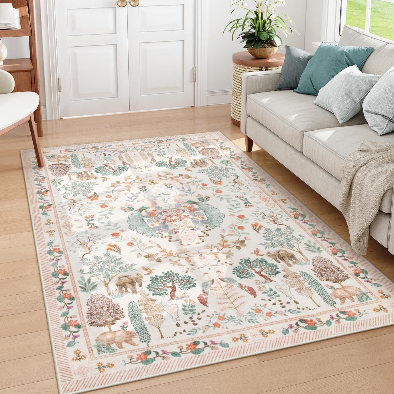 Moynesa Floral 5x7 Washable Rug for Cozy Living Spaces