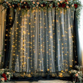 Black Sheer Tulle Backdrop Curtain with Lights - Party Photo Wall