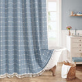 Blue Boho Extra Long Shower Curtain 72 x 84 - Farmhouse Tassel Design