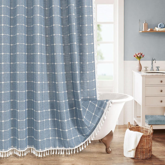 MitoVilla Blue Farmhouse Shower Curtain Set for Chic Decor