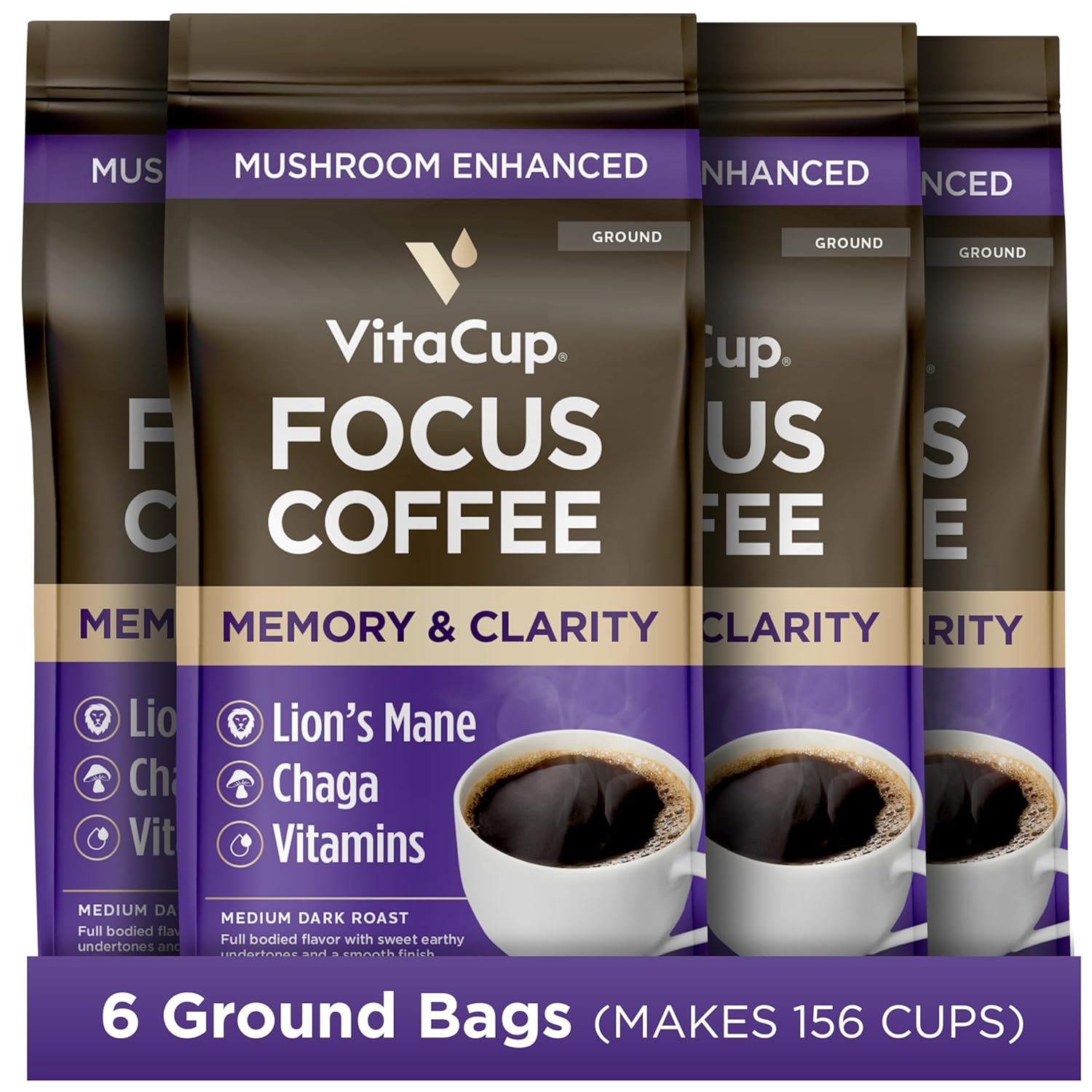 VitaCup Focus Mushroom Coffee Grounds for Enhanced Clarity