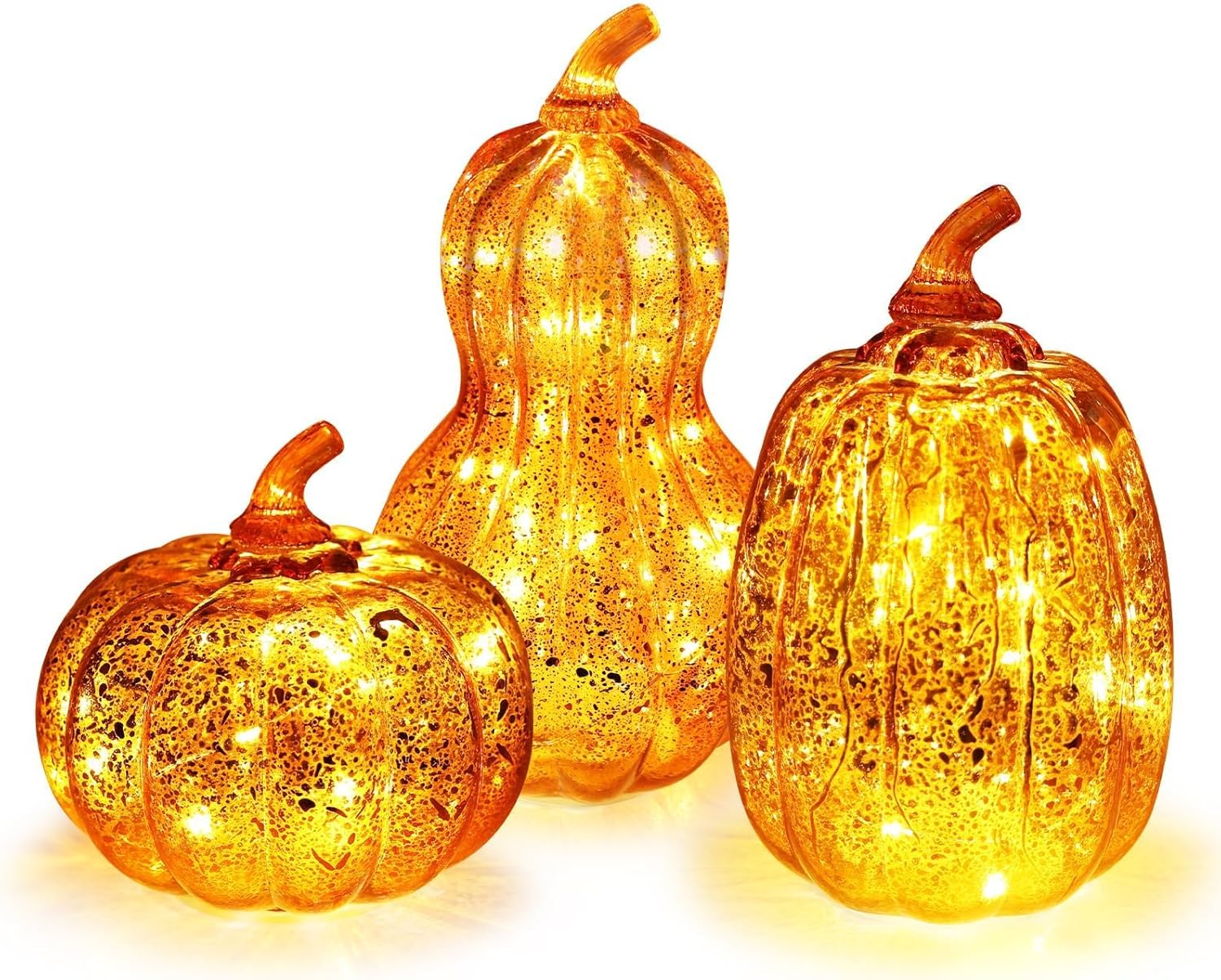 Decorkey Fall Decorations Glass Pumpkin Set with LED Lights