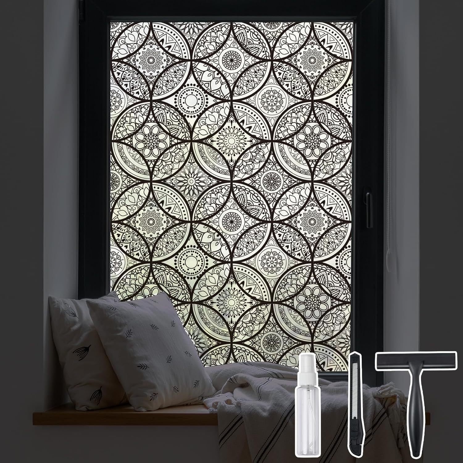 DKTIE Boho Stained Glass Look Window Privacy Film for Home