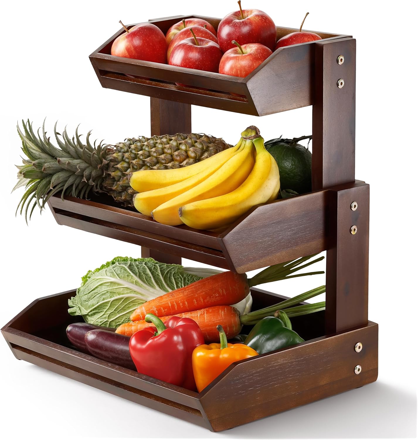 HOLANA Acacia 3 Tier Fruit Basket for Kitchen Counter Storage