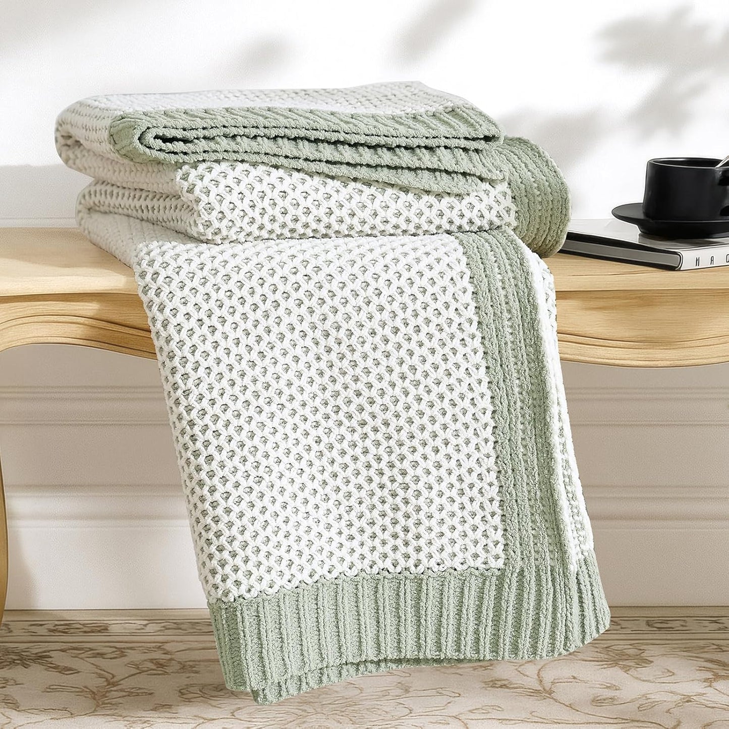 Honeycomb Knit Throw Blanket for Couch - Soft Chenille Comfort