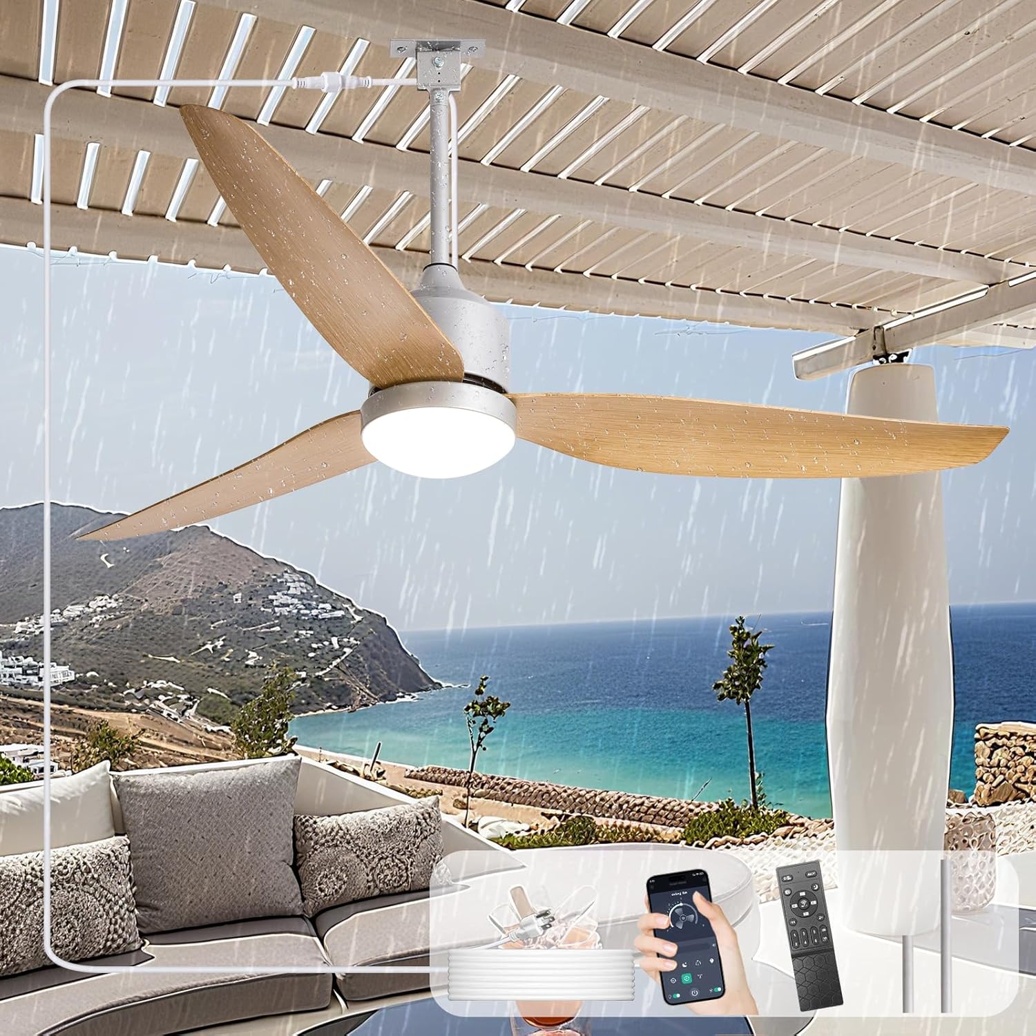 Depuley Outdoor Ceiling Fan with Light: 52 Inch Waterproof Design