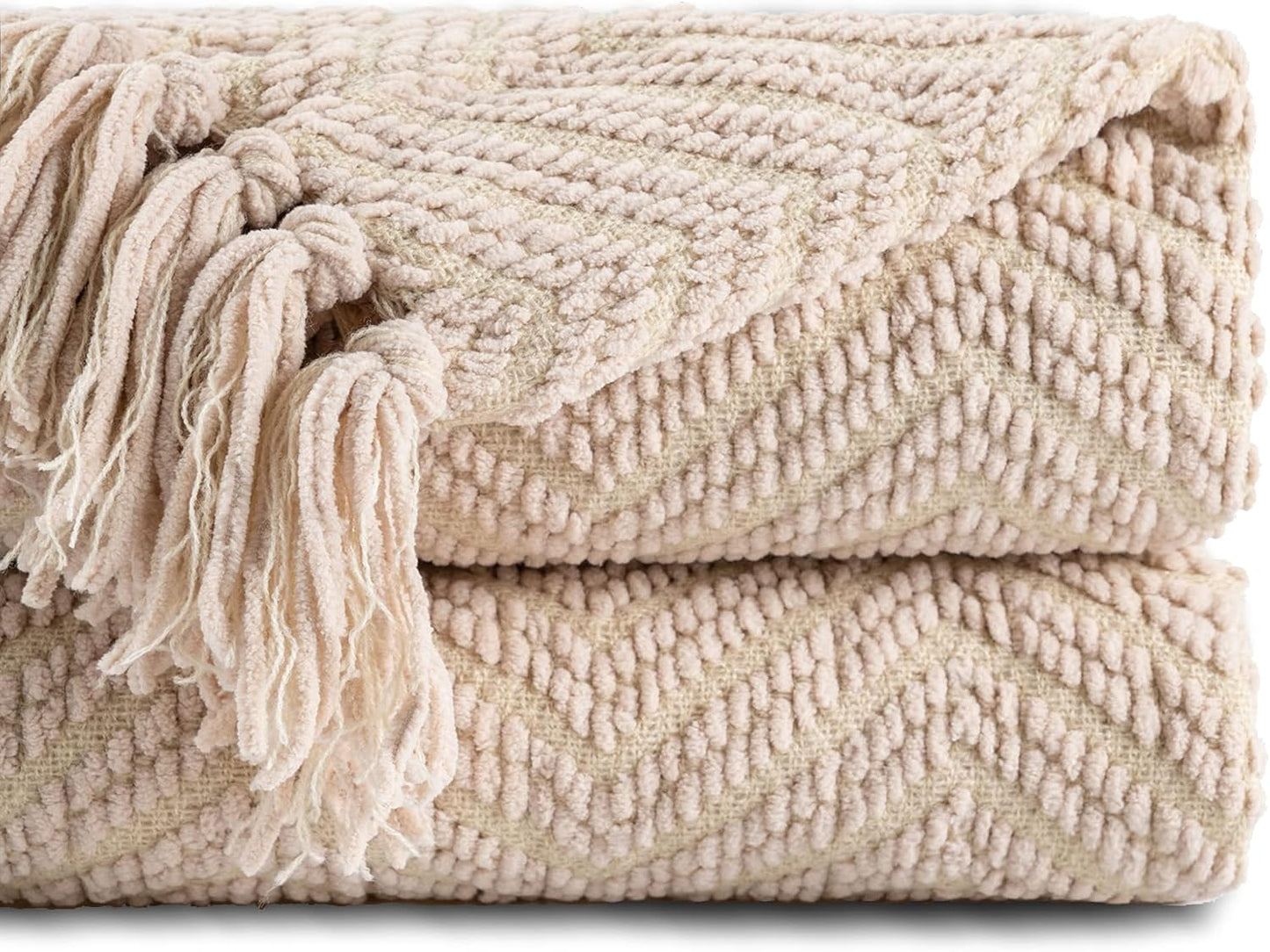 BATTILO HOME Beige Throw Blanket for Couch and Bed Decor