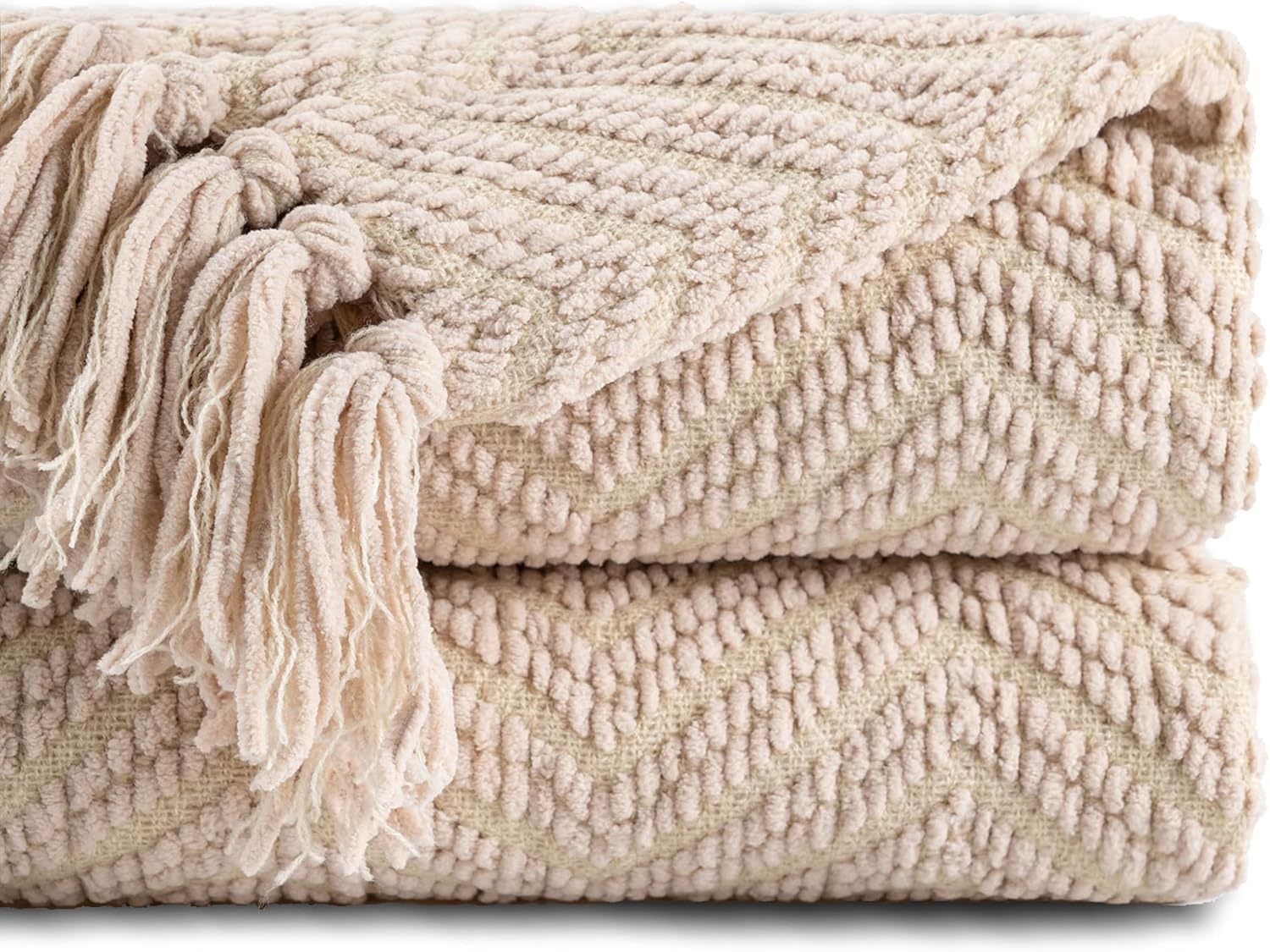 BATTILO HOME Beige Throw Blanket for Couch and Bed Decor