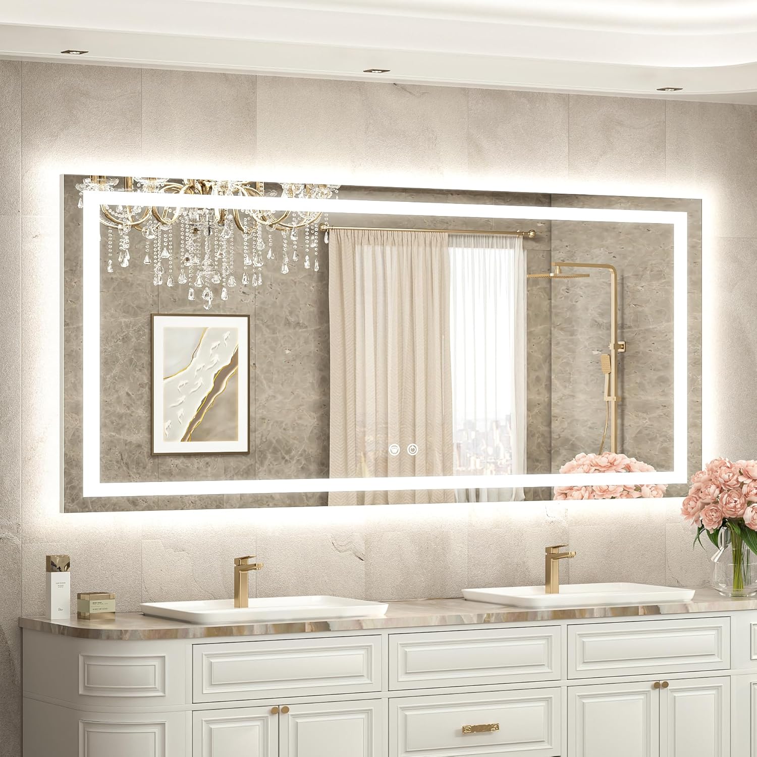 TETOTE 60 x 28 LED Lighted Bathroom Mirror with Antifog Feature