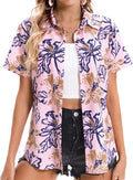 Womens Hawaiian Shirt Soft Cool Summer V Neck Button Up - Lightweight