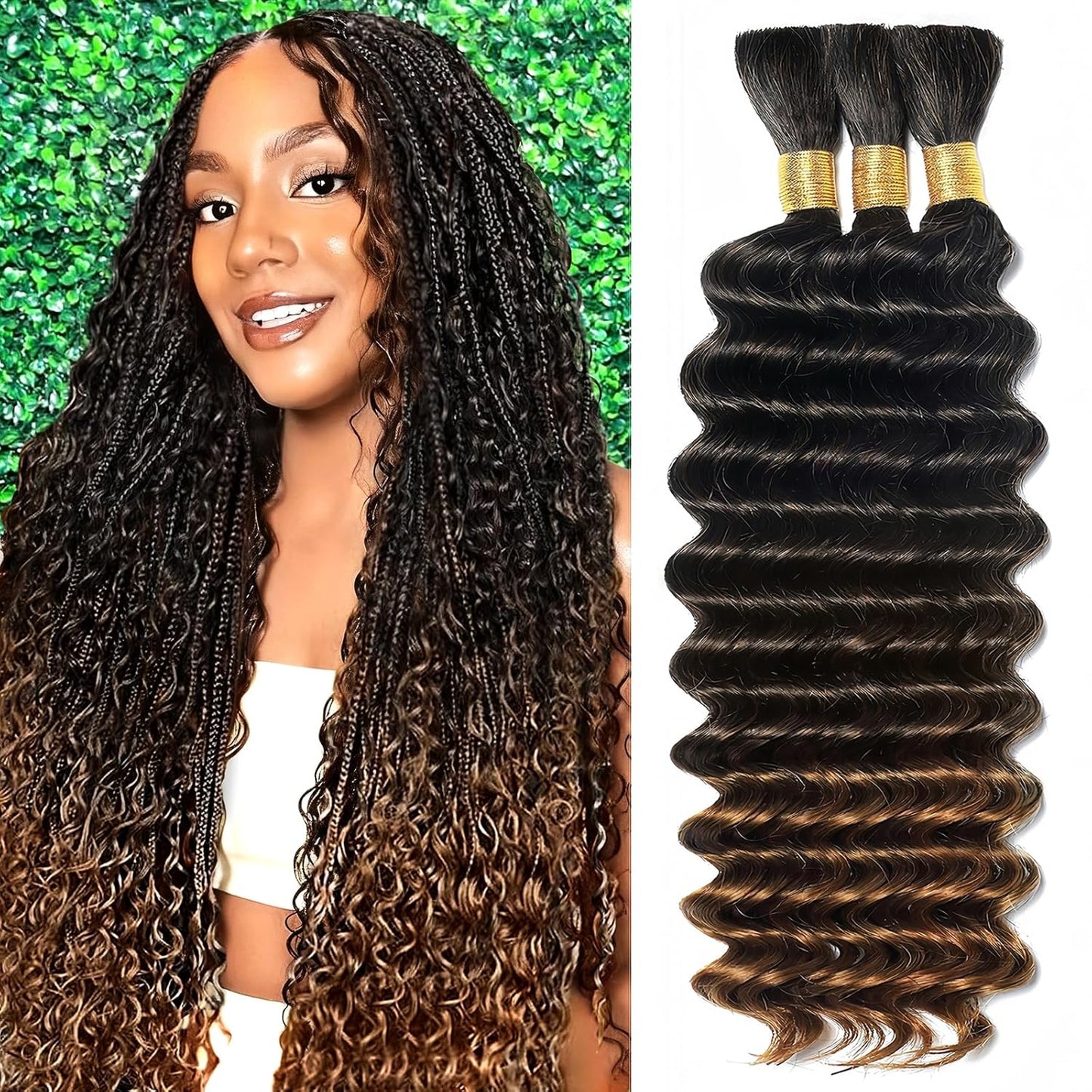 Ombre Human Braiding Hair for Boho Braids - 18 Inch Deep Wave