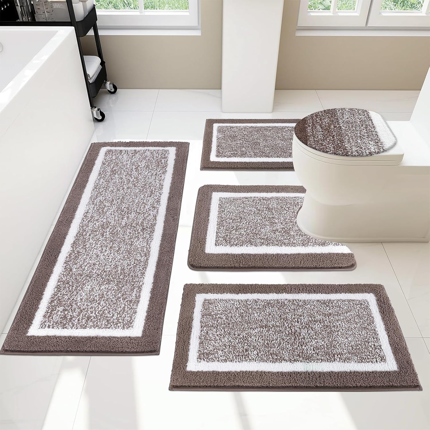 Pauwer Plush Absorbent Microfiber Bathroom Rugs Set for Comfort