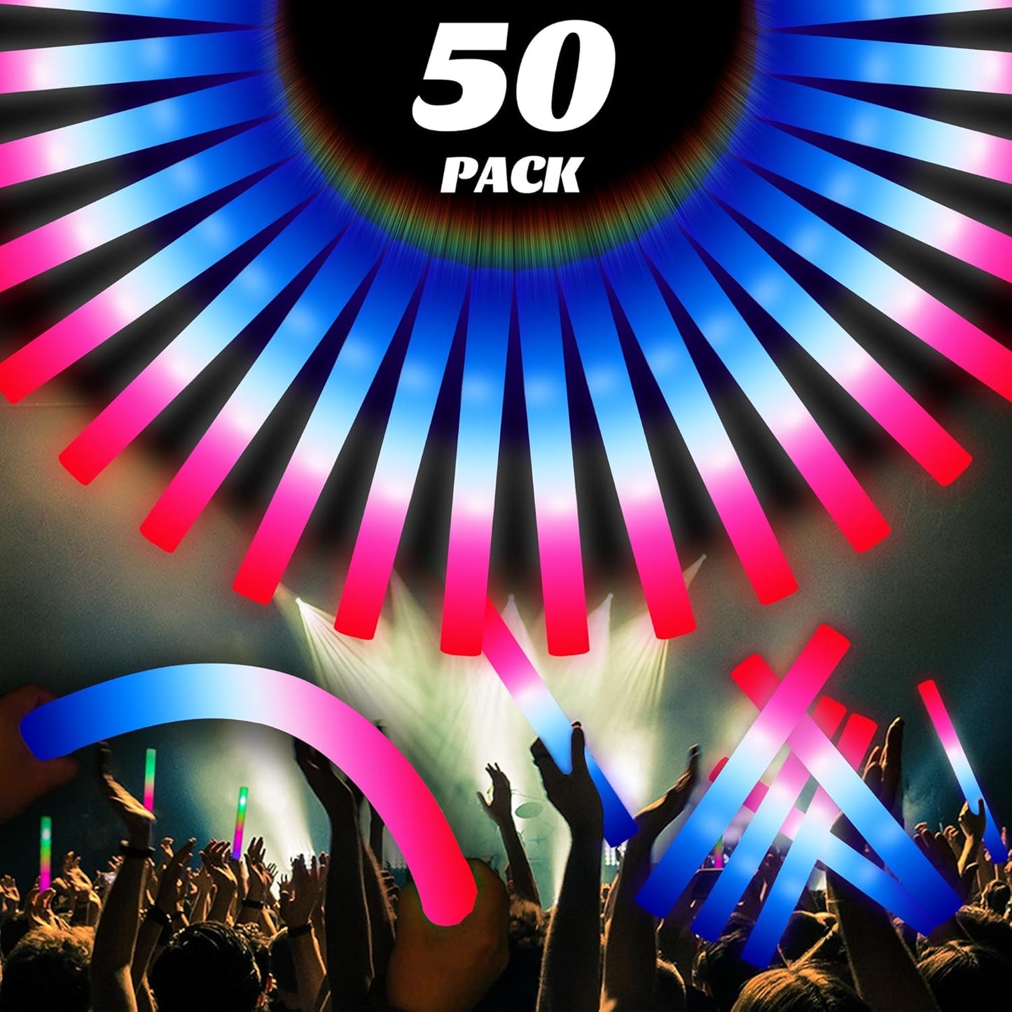 50 Packs Foam Glow Sticks for Patriotic Events and Parties