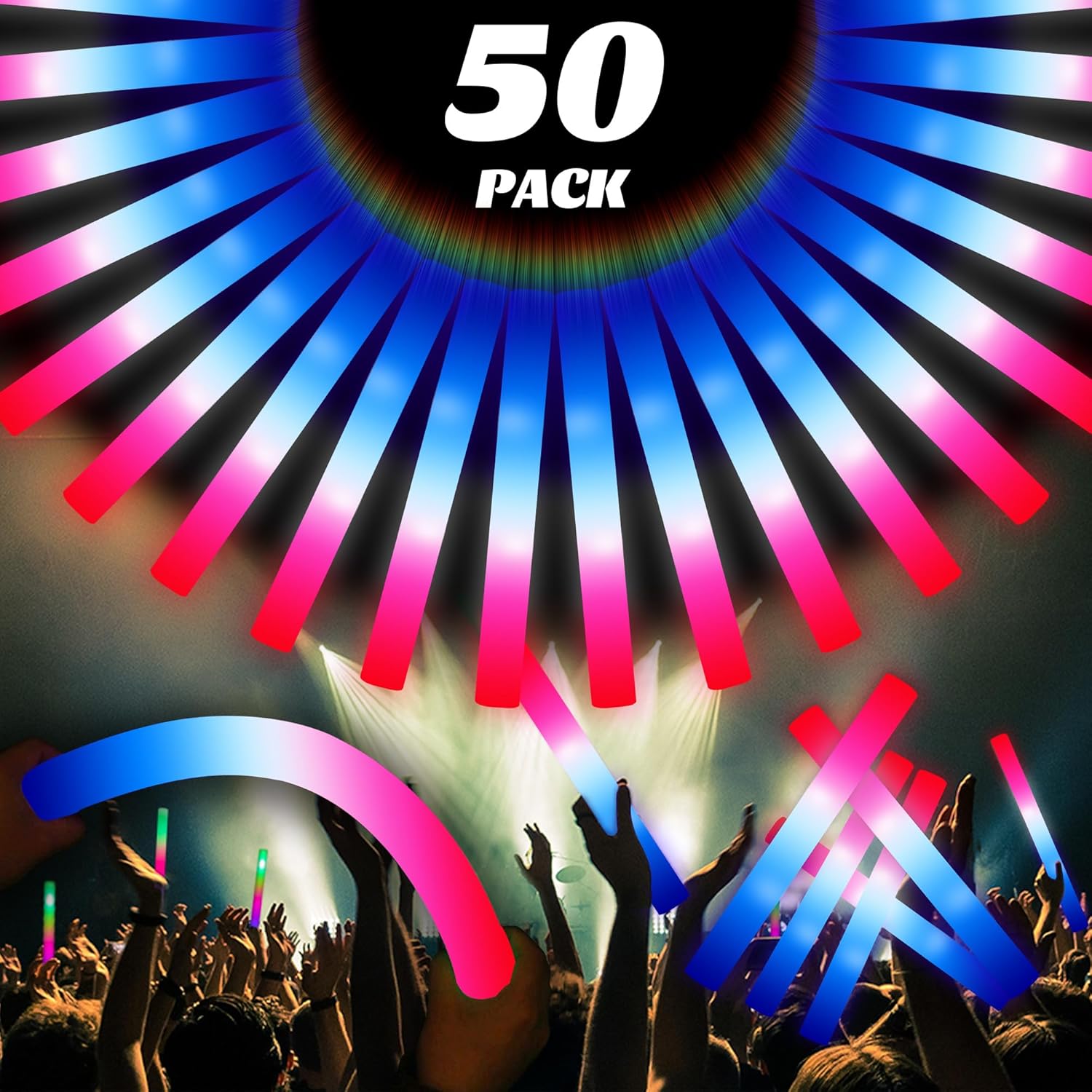50 Packs Foam Glow Sticks for Patriotic Events and Parties