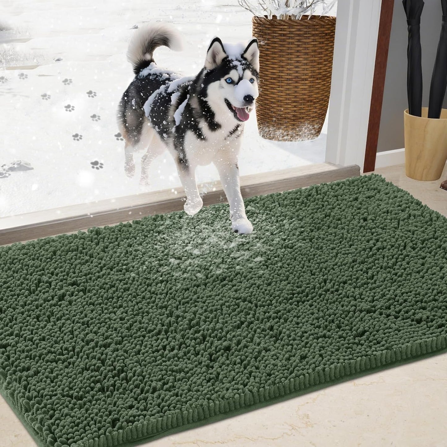 Chenille Absorbent Outdoor Doormat for Muddy Paws and Shoes