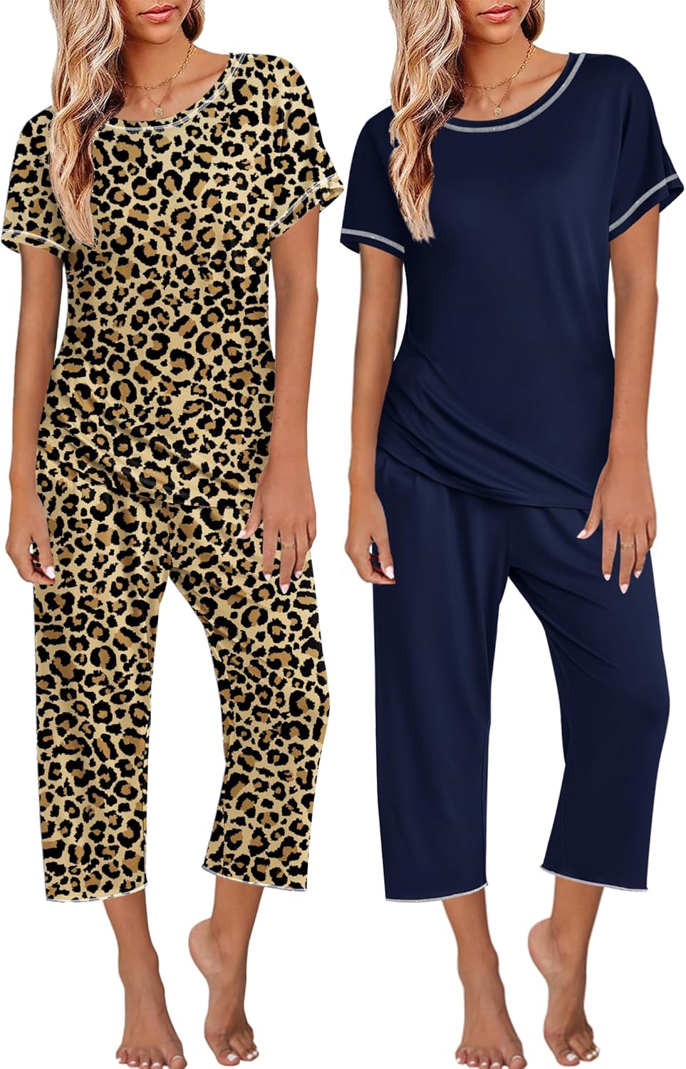 Ekouaer 2 Pack Womens Pajamas Short Sleeve Sleepwear