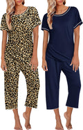 Ekouaer 2 Pack Womens Pajamas Short Sleeve Sleepwear - Soft Floral