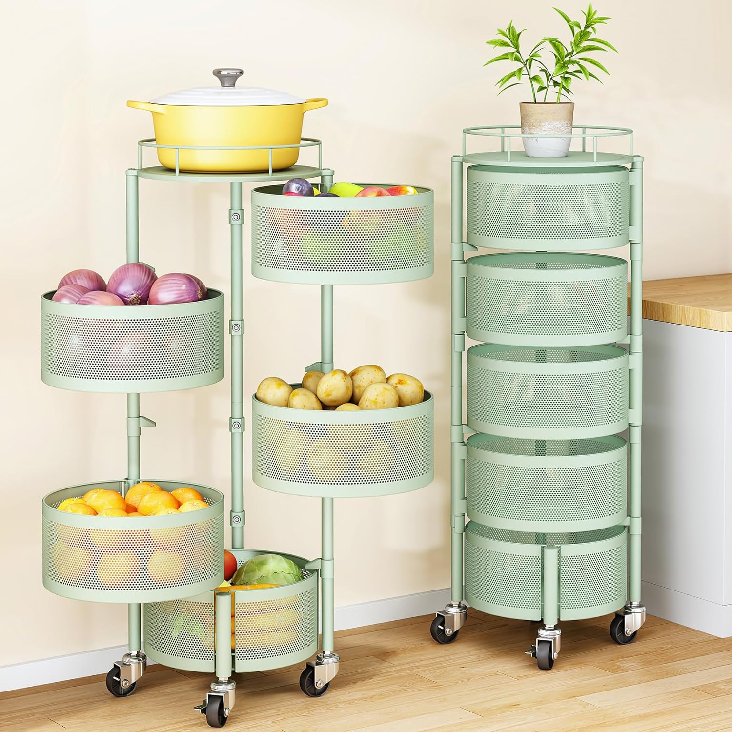 SNTD Rotating Fruit and Vegetable Basket with Metal Lid for Kitchen