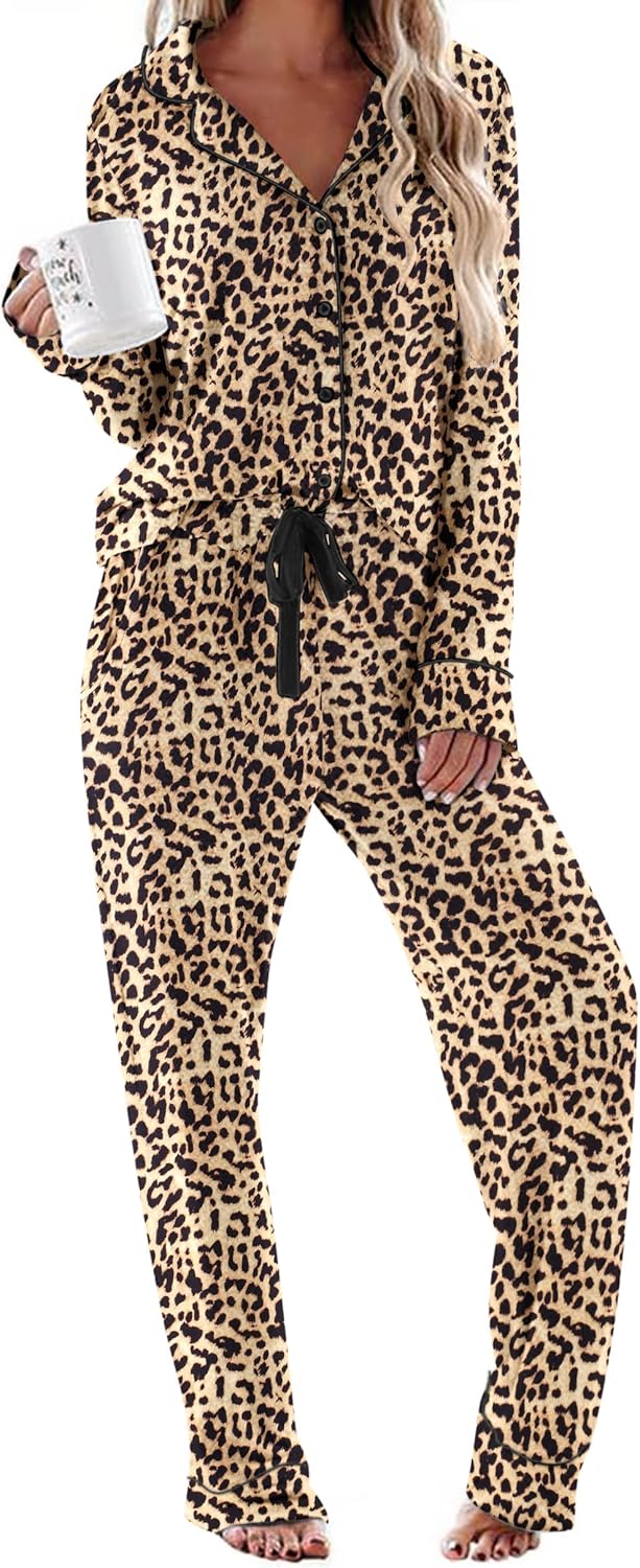 Ekouaer Women's Pajamas Long Sleeve Sleepwear Soft Pjs Set