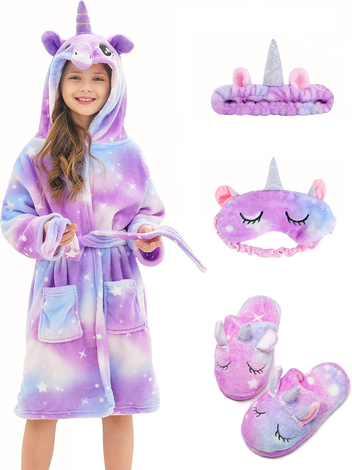 Soft Unicorn Hooded Robe with Matching Slippers and Accessories