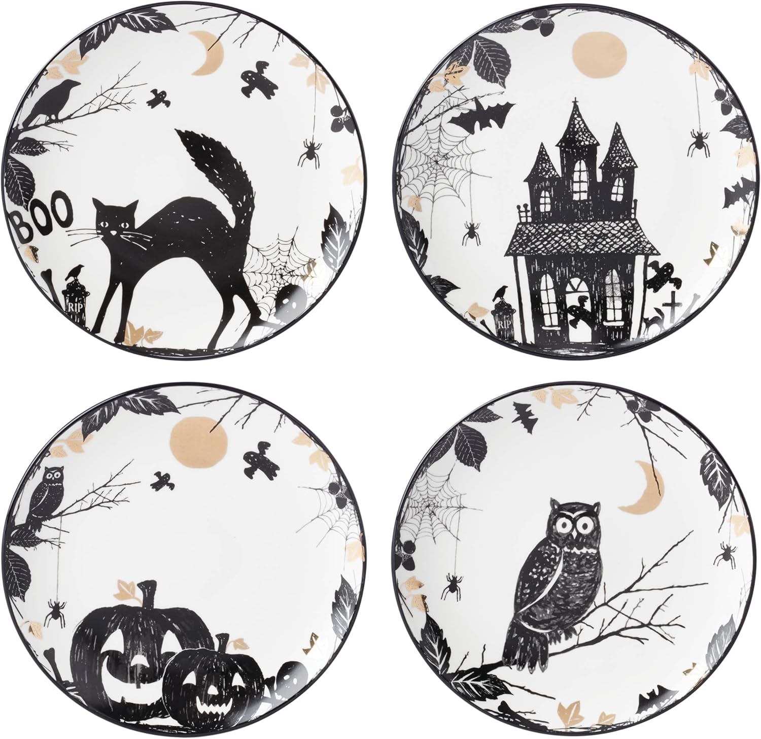 Lenox Vintage Halloween Haunted Accent Plates Set of 4 for Decor