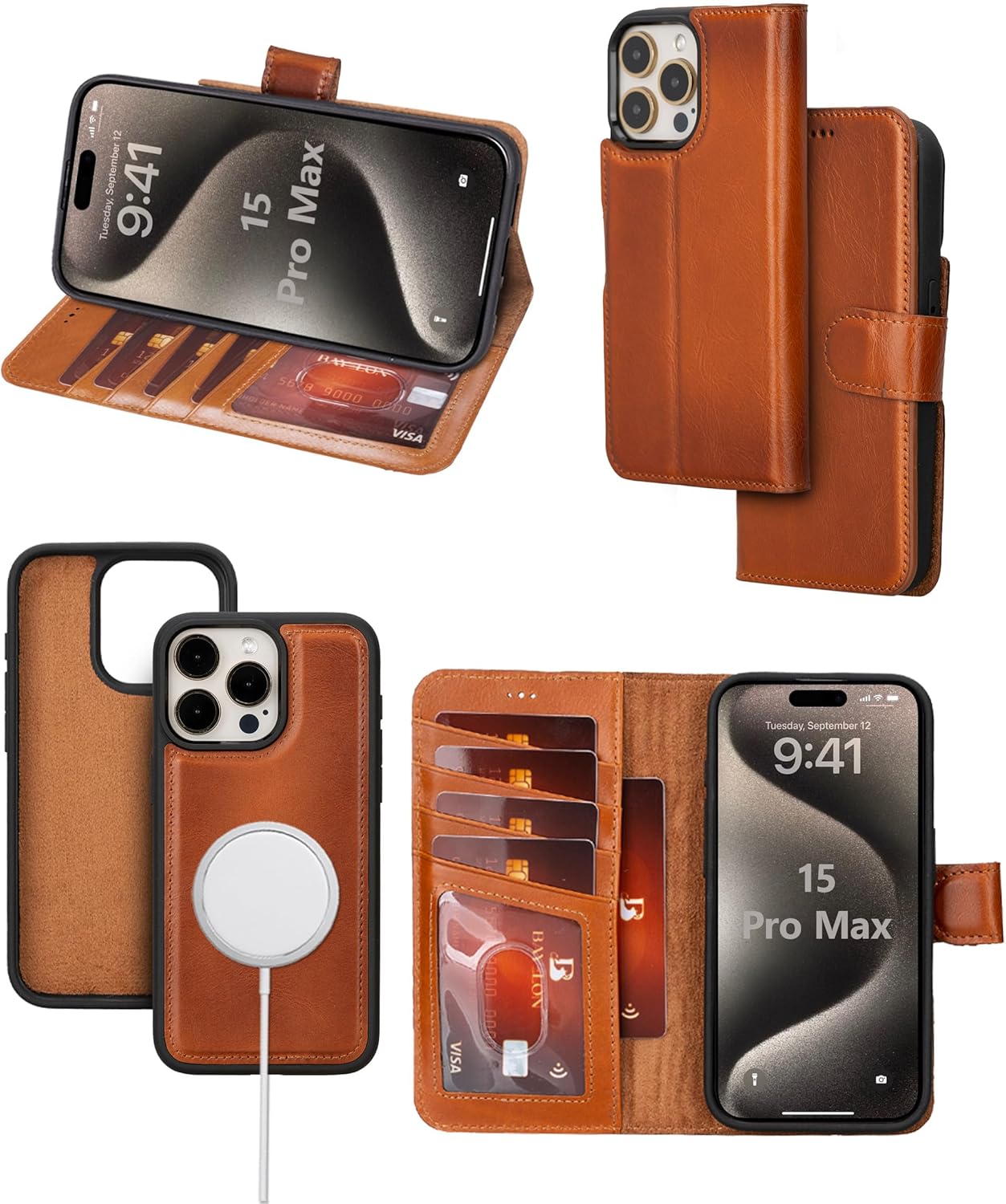 Premium Full Grain Leather Wallet Case for iPhone 15 Pro Max