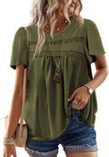 Womens Summer Crewneck Short Sleeve Striped Tops - Flowy Boho Tunic