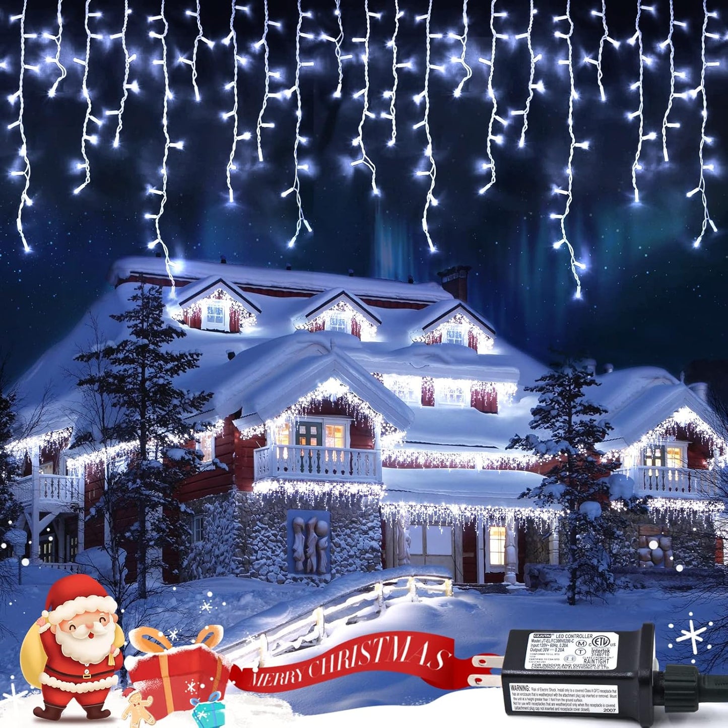 JMEXSUSS Christmas Icicle Lights: 800 LED Waterproof White Decor