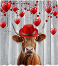Valentine's Heart Shower Curtain Funny Highland Cow - Farmhouse Decor