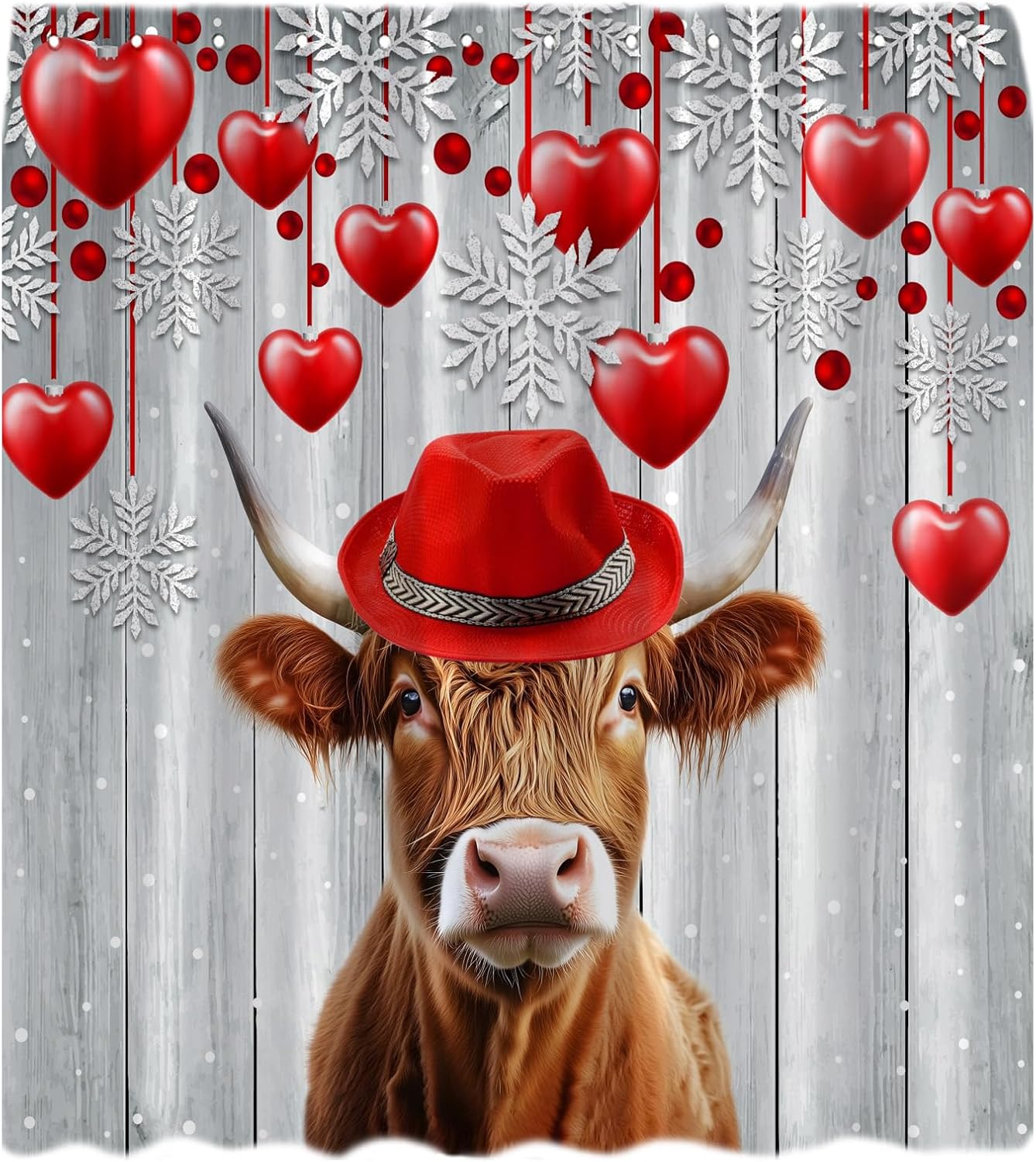 Highland Cow Valentine's Shower Curtain - Farmhouse Charm