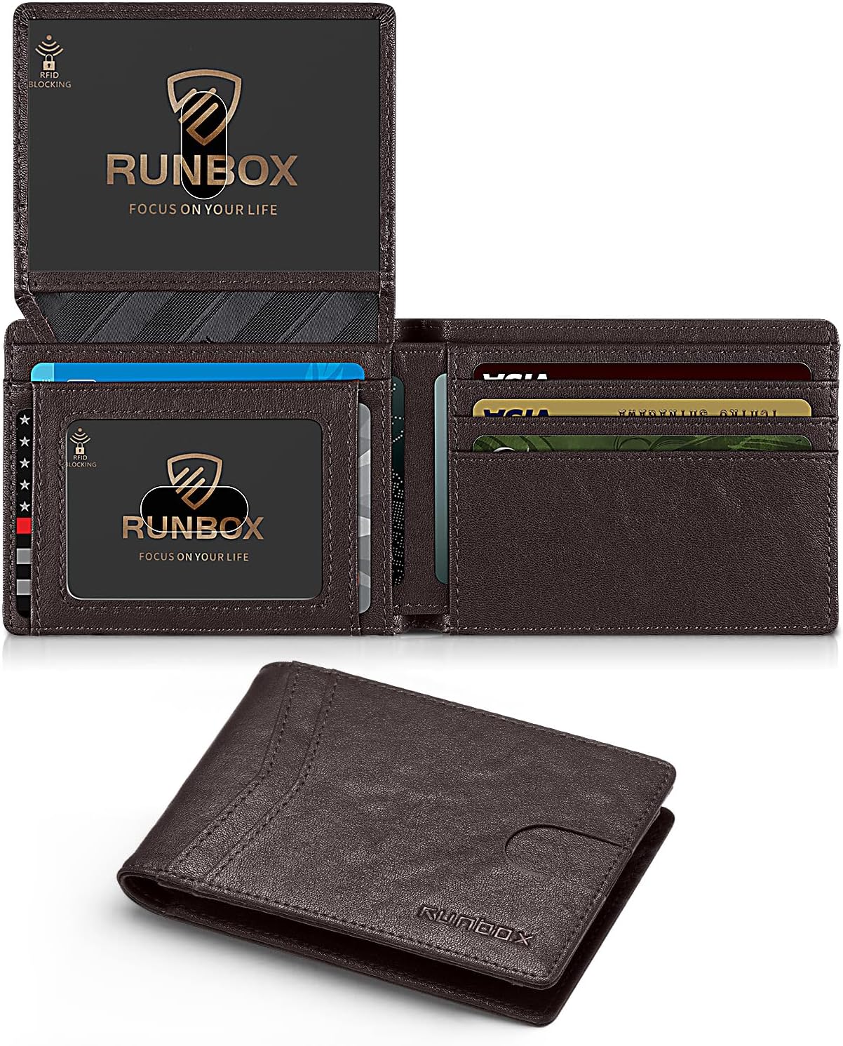 RUNBOX Slim RFID Leather Wallet for Men with Gift Box