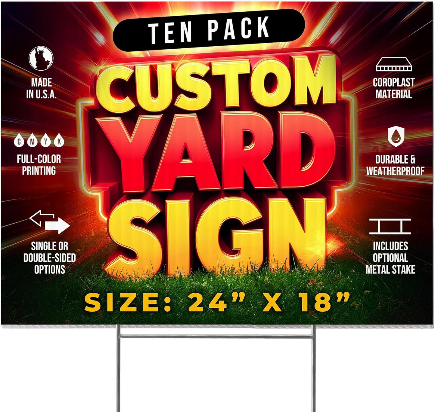 Custom Yard Signs 10 Pack 24x18 for Business and Events