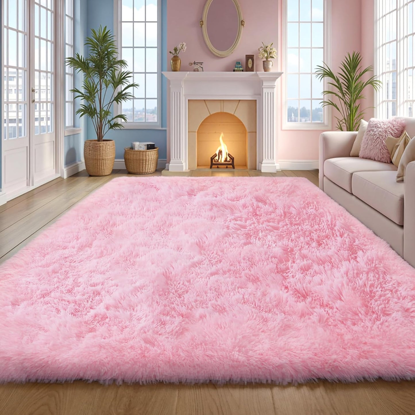 Pink Fluffy 8x10 Large Area Rugs for Bedroom and Living Room