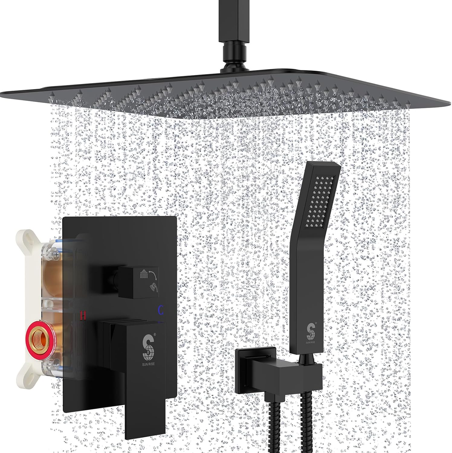 Luxury Rain Mixer Shower Combo Set with Matte Black Finish