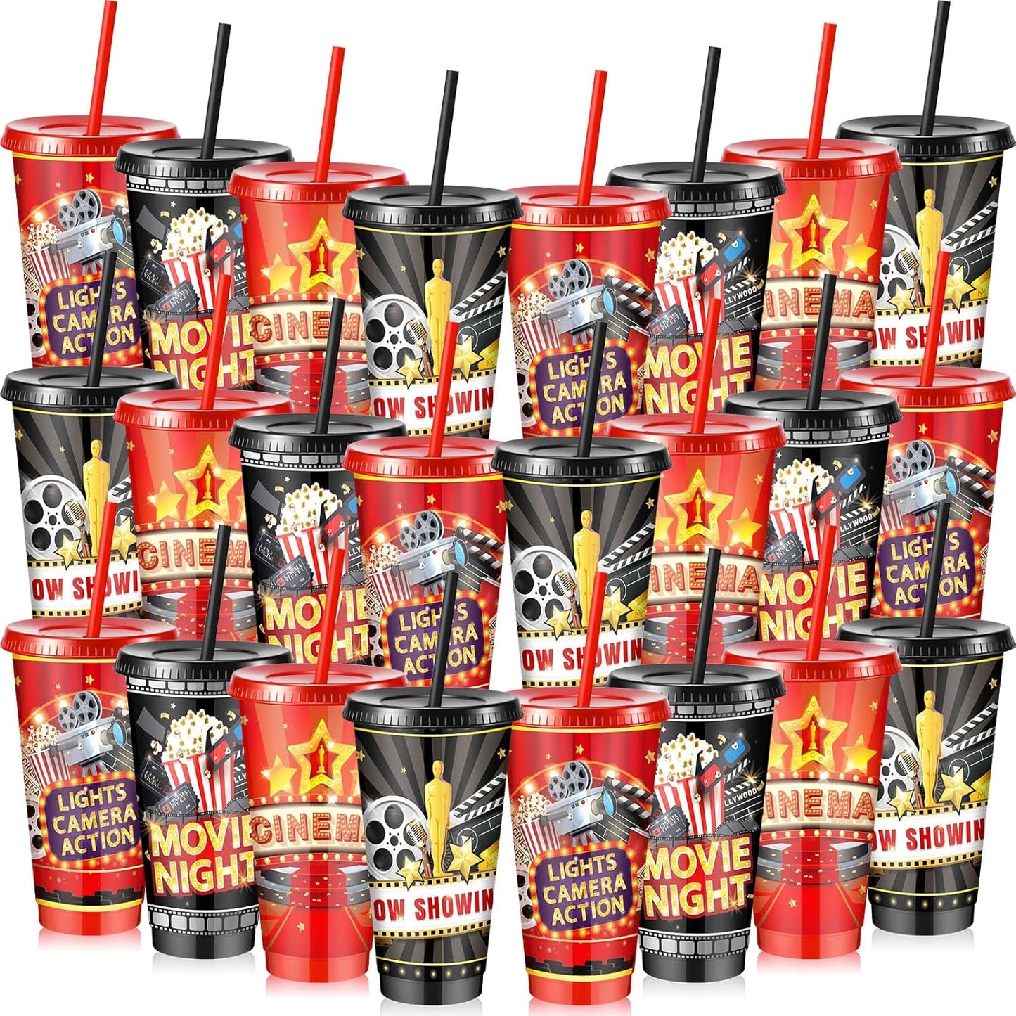 24 Pcs Movie Night Cups for Parties and Gatherings - 24oz Tumblers