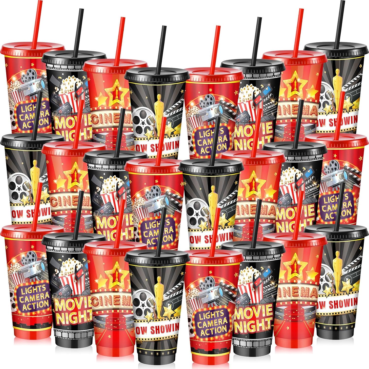24 Pcs Movie Night Cups for Parties and Gatherings - 24oz Tumblers