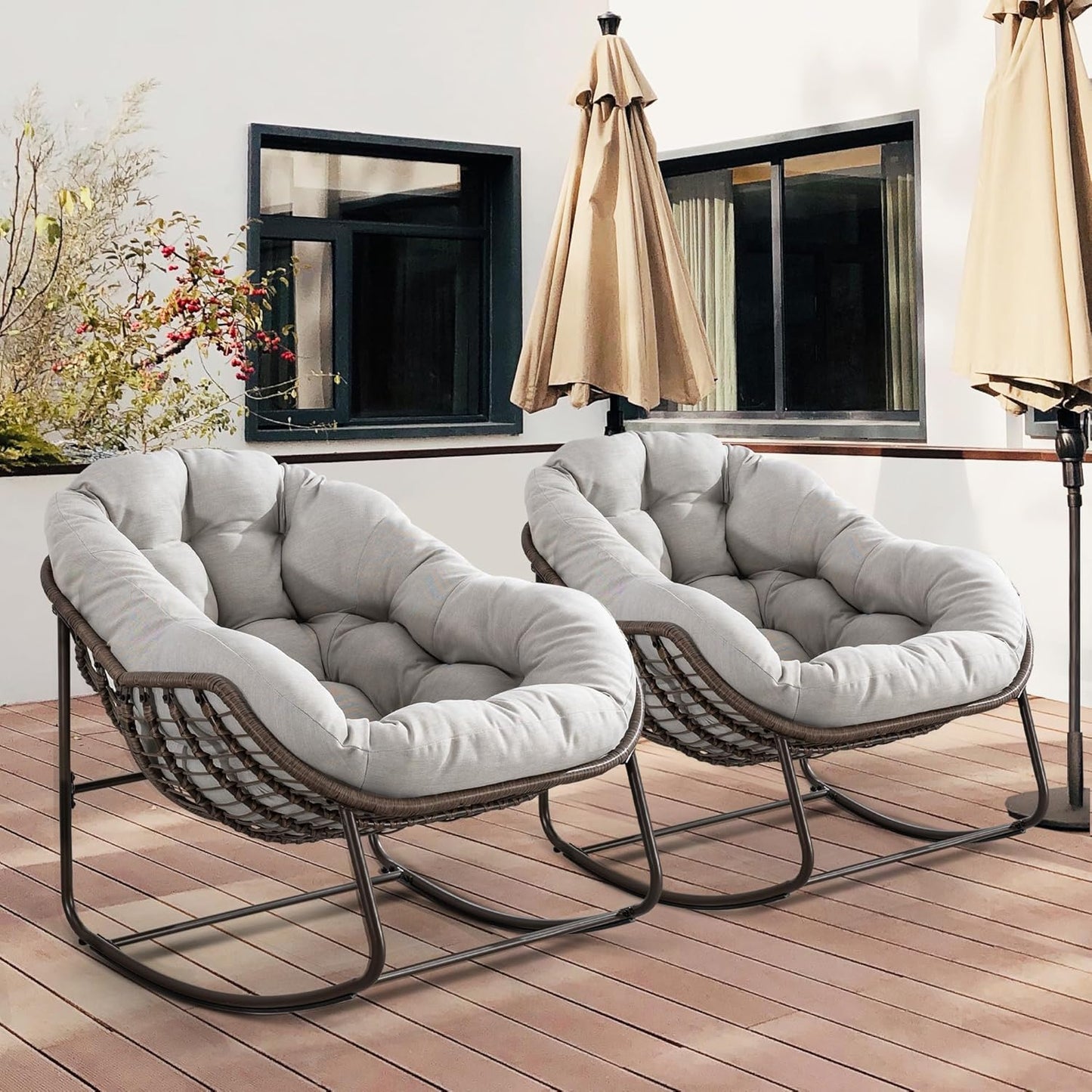 Oversized Papasan Rocking Chairs Set of 2 for Outdoor Relaxation
