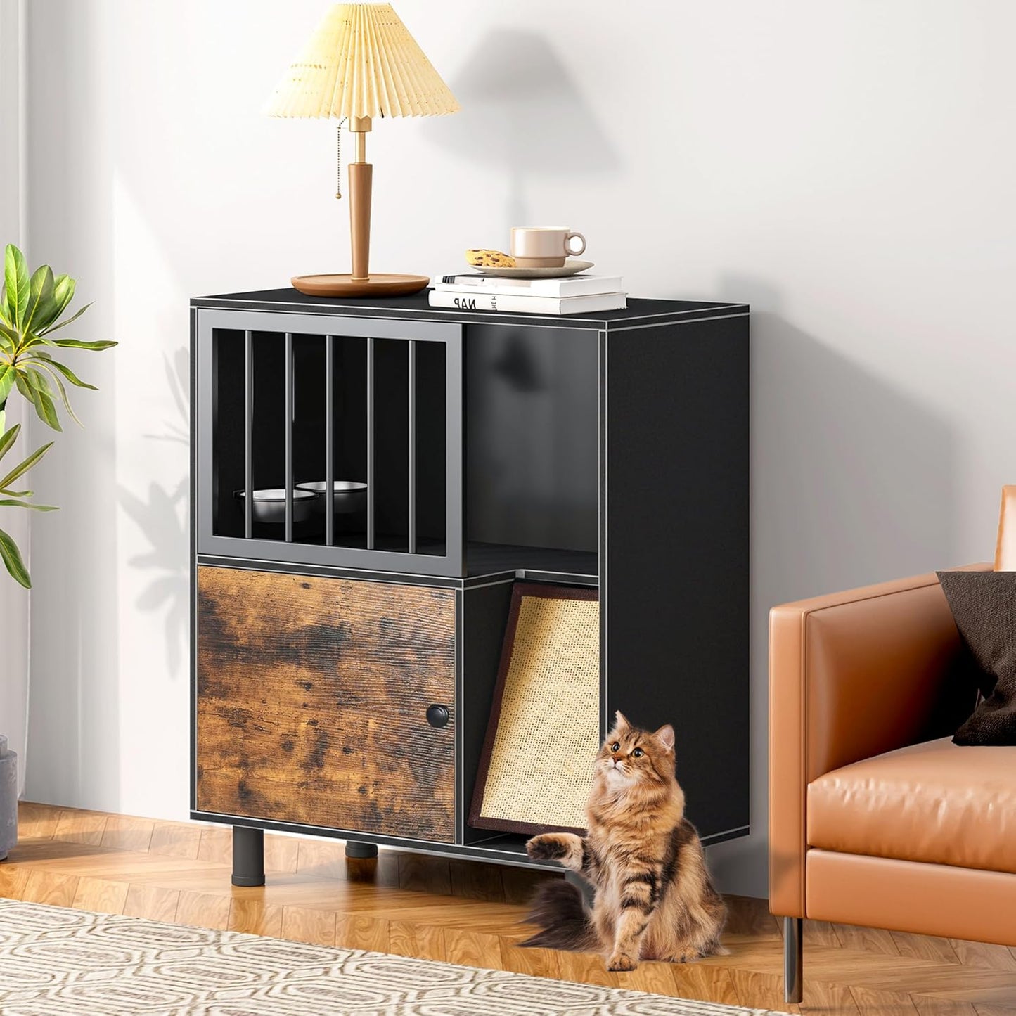 Dog Proof Cat Feeding Station with Scratching Board for Cats