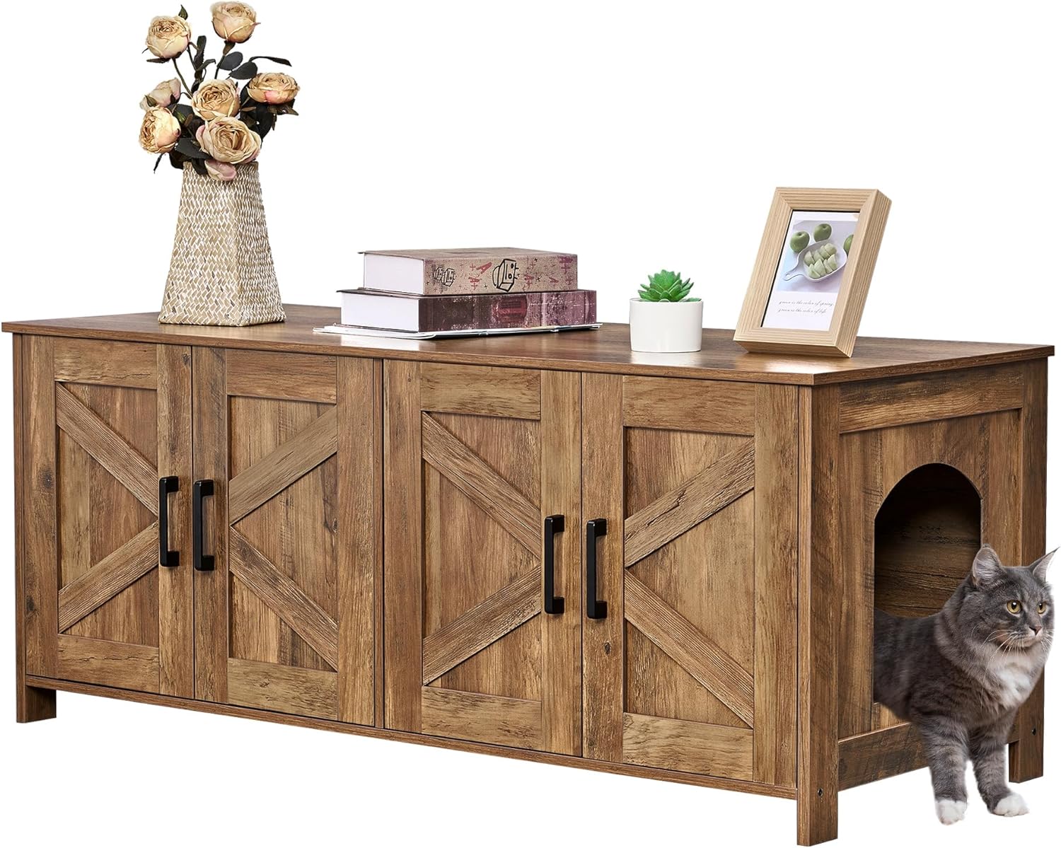 Homhedy Cat Litter Box Enclosure for 2 Cats - Rustic Walnut