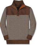 Boys Cotton Mock-Neck Button Pullover Sweater - Two Tone Slim Fit