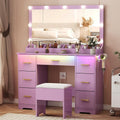 Vanity Desk with 38in Mirror and 9 LED Lights - Large Makeup Table
