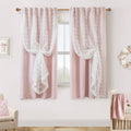 Pink and White Sheer Black Out Curtains 72 in Long - Pom Pom Ruffle