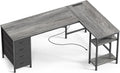 Huuger 63 in L Shaped Desk with Fabric Drawers - Reversible Power Hub