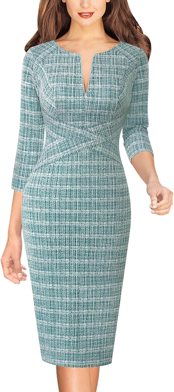 VFSHOW Womens Slim Zipper Up Bodycon Pencil Dress for Work
