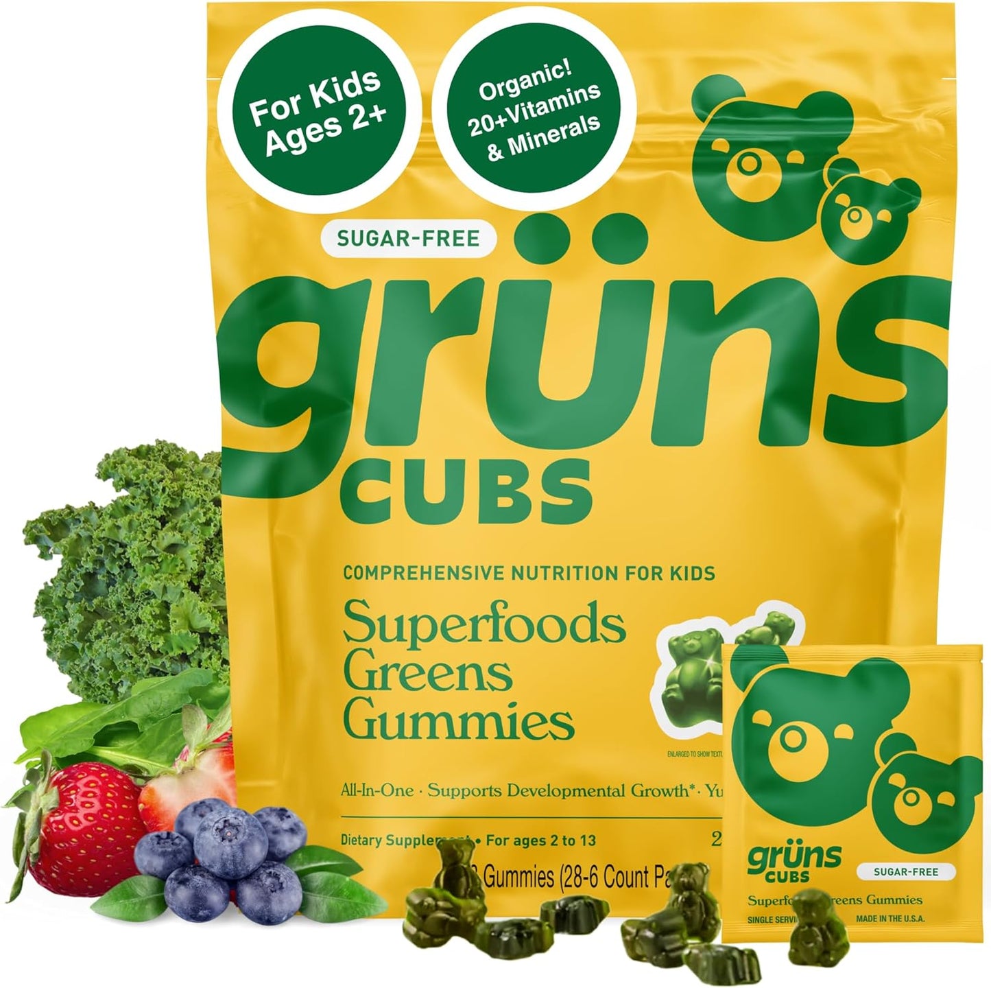 Gruns Kids Vitamins Super Greens Gummies for Digestive Health