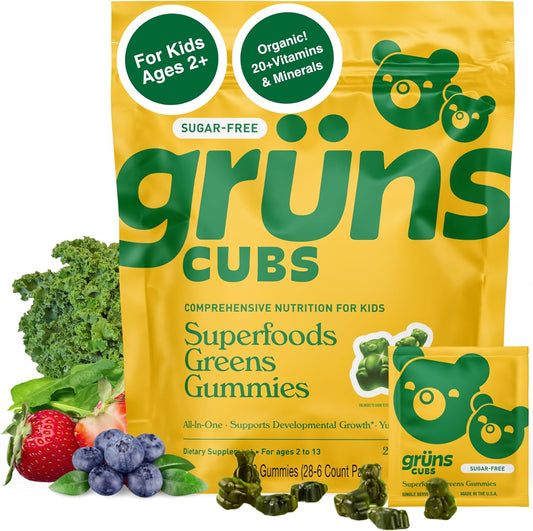 Gruns Kids Vitamins Super Greens Gummies for Digestive Health