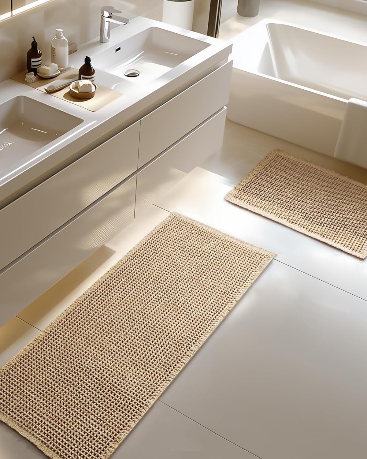 Large Waffle Bath Mat Set for Ultra Absorbent Bathroom Decor