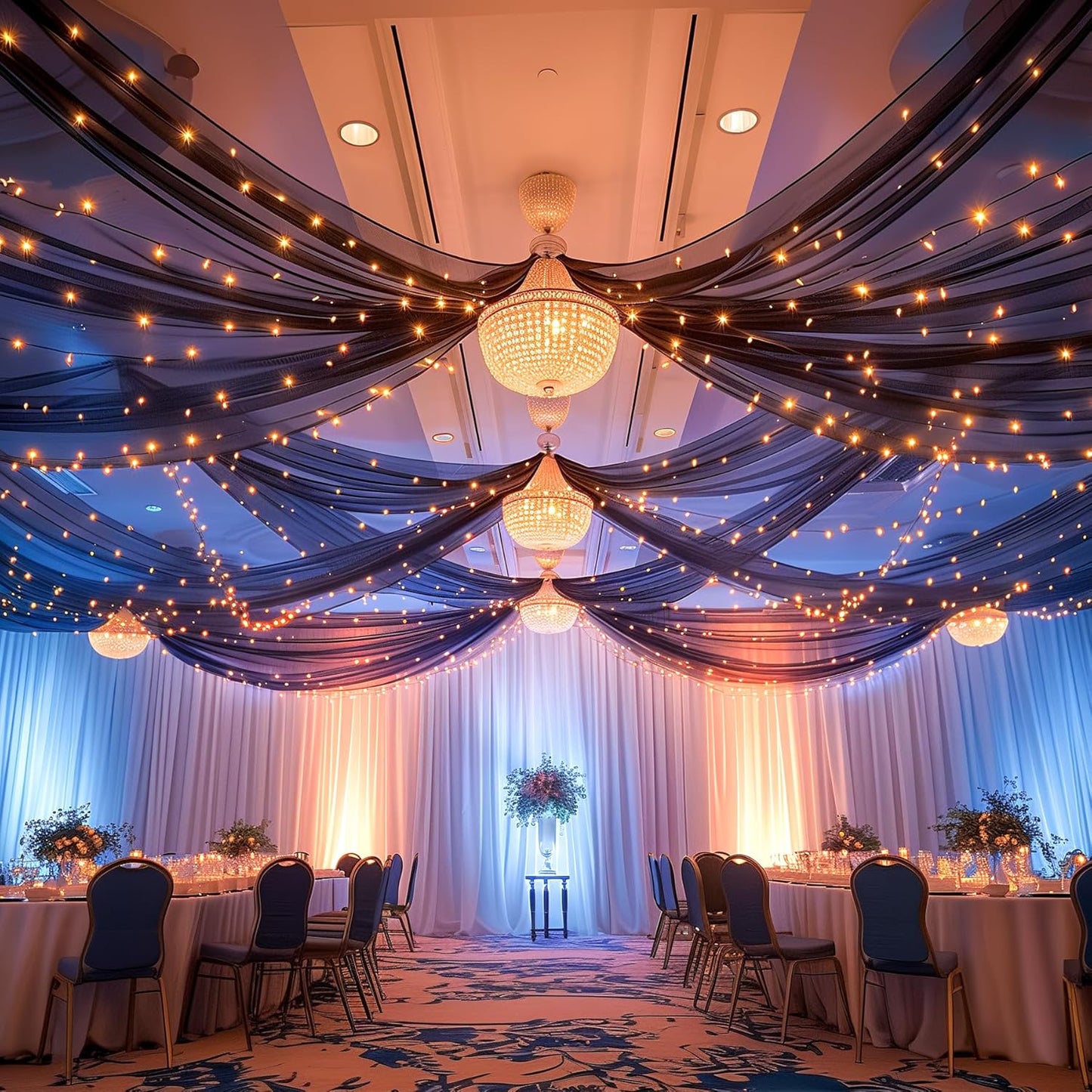 6 Panels Black Ceiling Drapes with Lights for Stunning Events