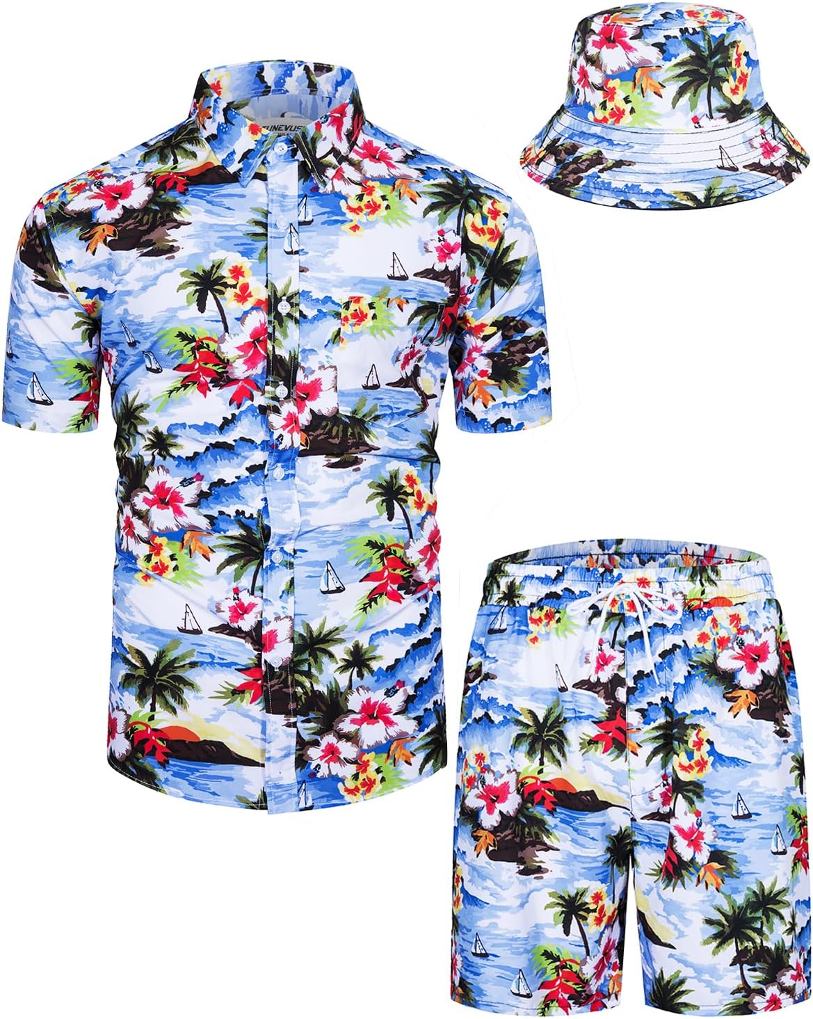 TUNEVUSE Mens Hawaiian Shirts and Shorts Set for Summer Fun