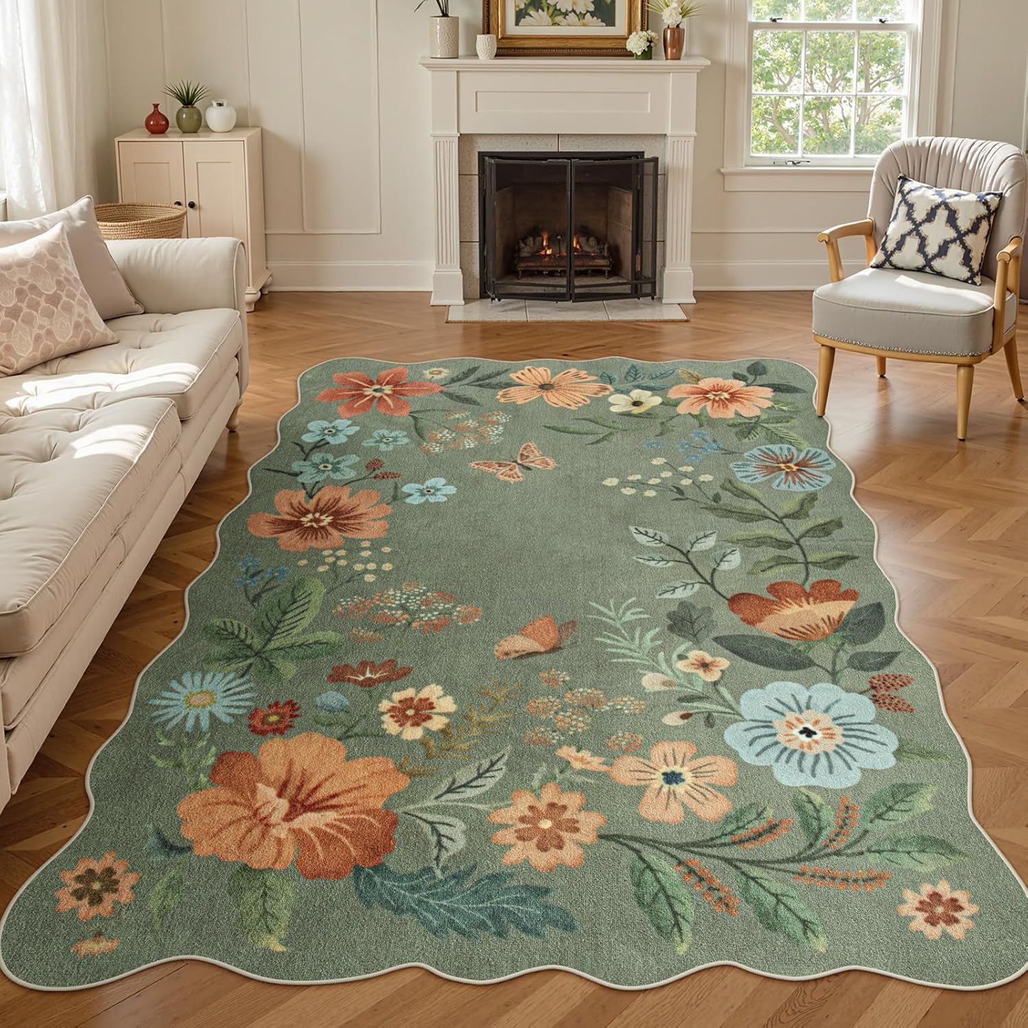 Lahome Floral Living Room Rugs - Soft Non-Slip Area Rug 5x7